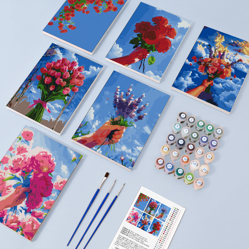 Blumenreich im Himmelblau - Malen-nach-Zahlen
