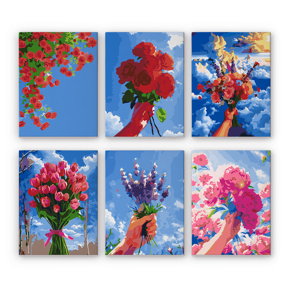 Blumenreich im Himmelblau - Malen-nach-Zahlen