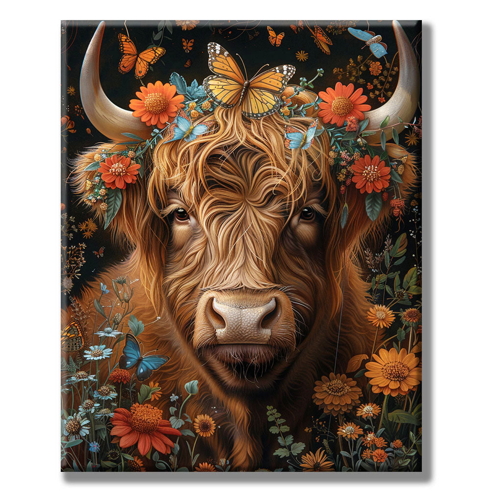 A Serene Blend of Cow and Bloom - Painting by Numbers