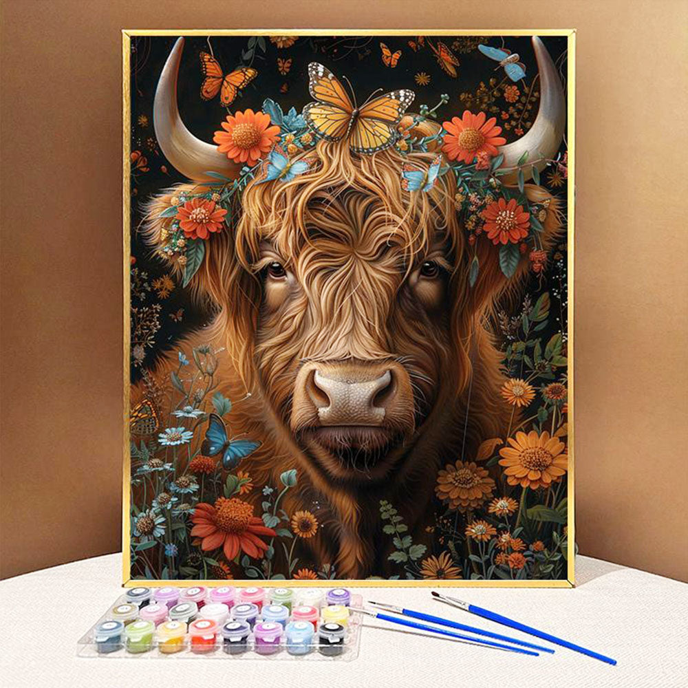 A Serene Blend of Cow and Bloom - Painting by Numbers