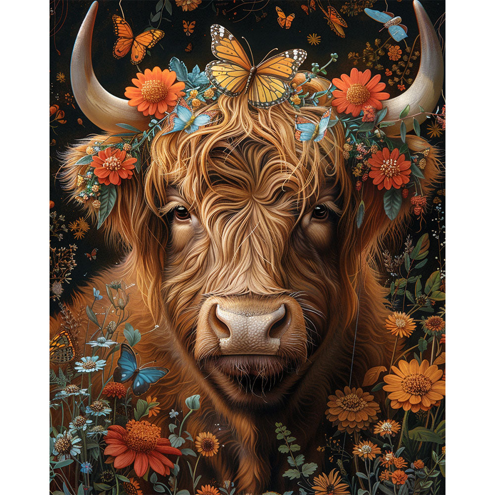 A Serene Blend of Cow and Bloom - Painting by Numbers