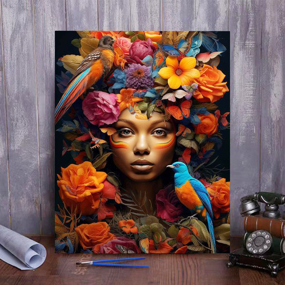 Bird - Encircled Floral Portrait- Painting by Numbers