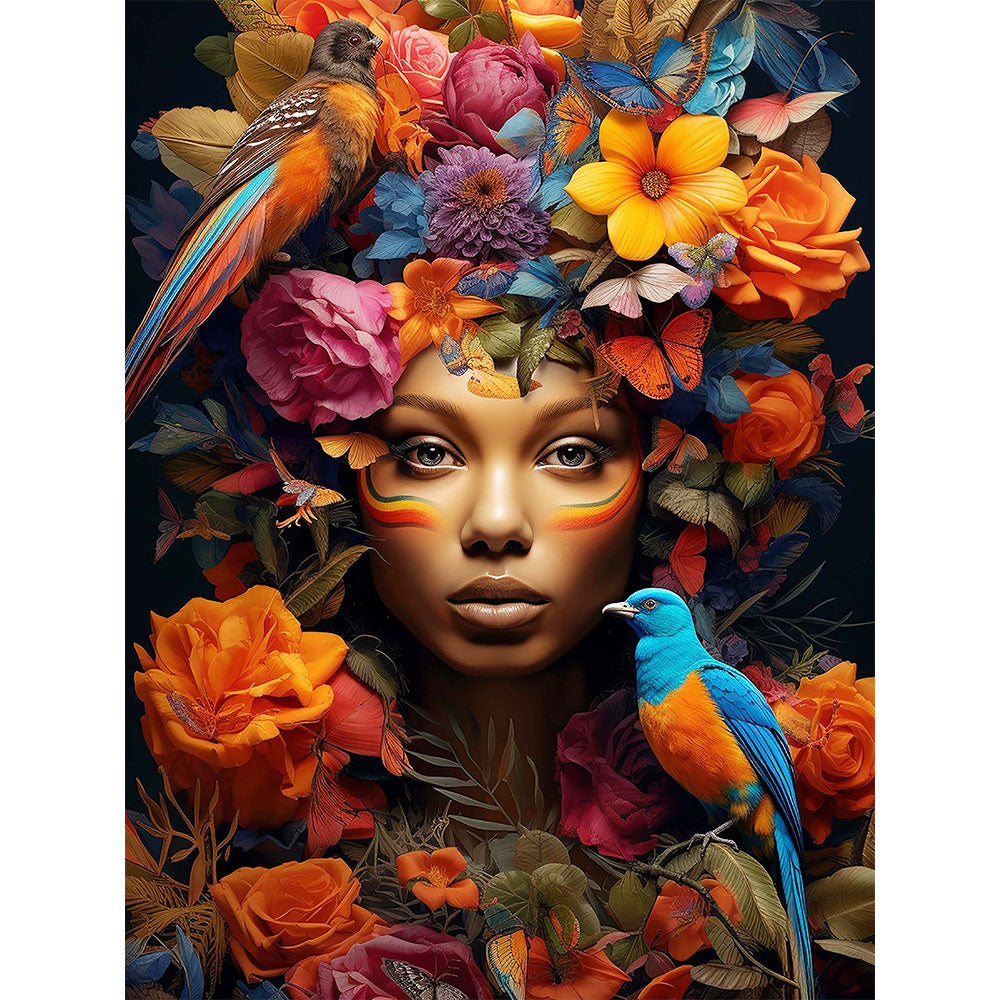 Bird - Encircled Floral Portrait- Painting by Numbers