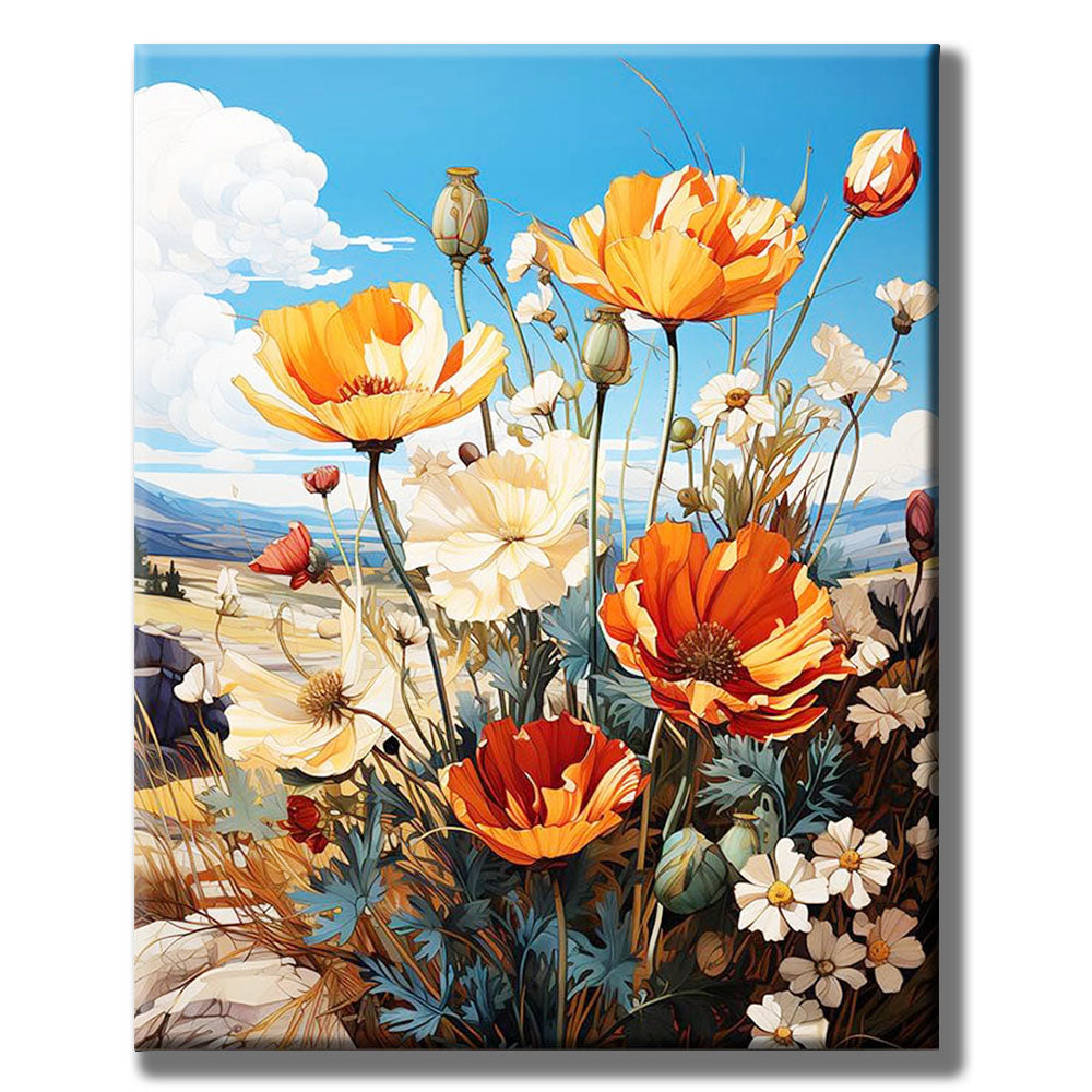 Blooming Poppies on the Cliff- Painting by Numbers