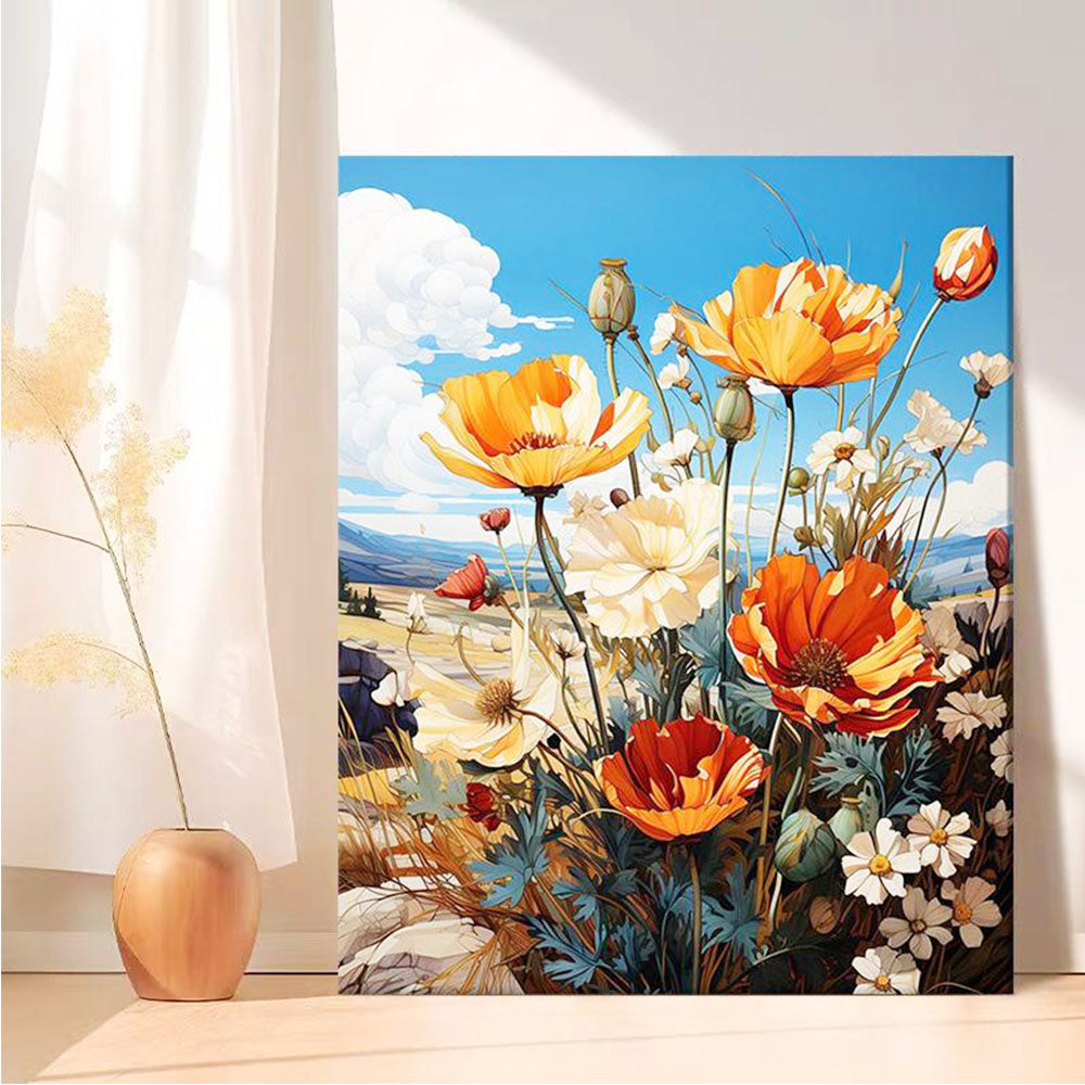 Blooming Poppies on the Cliff- Painting by Numbers