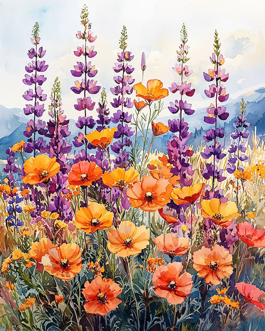 Blumenmeer in Lila - Orange- Malen nach Zahlen