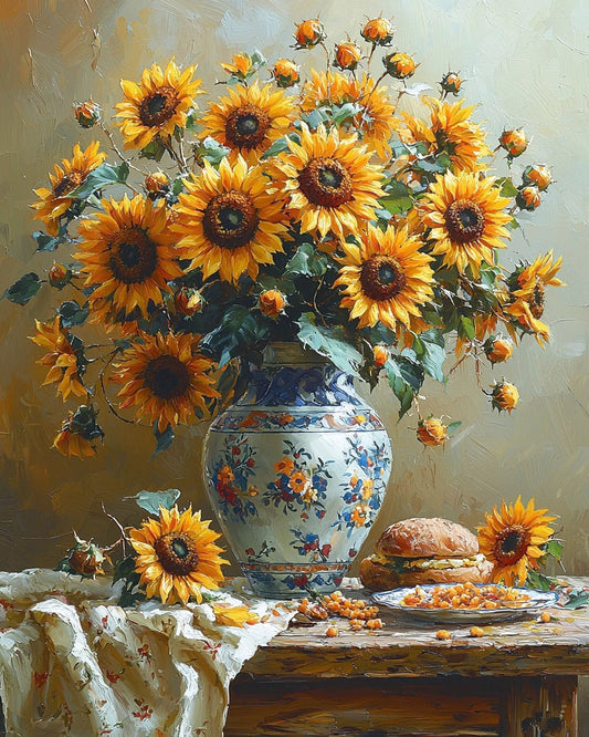 Bunter Krug mit Sonnenblumen - Malen nach Zahlen