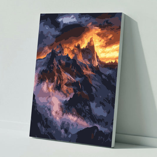 Das Leuchten der Berge bei Sonnenuntergang - Malen nach Zahlen