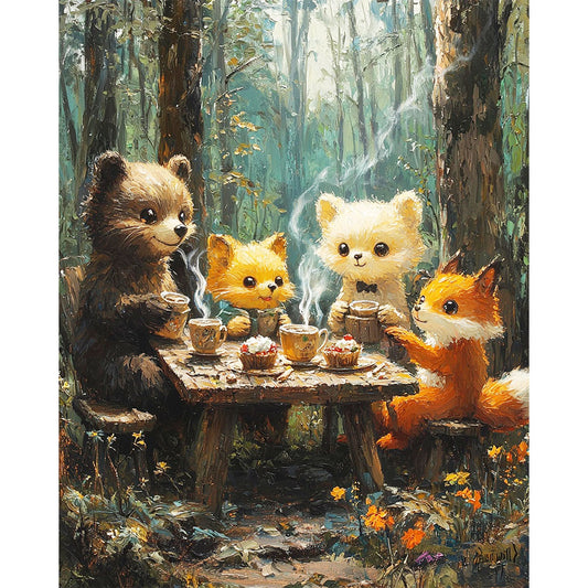 Fuchsige Kaffeepause im Wald- Malen nach Zahlen