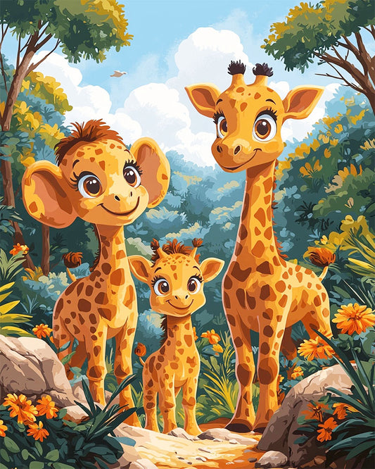 Giraffenfamilie Sonnenschein- Malen nach Zahlen