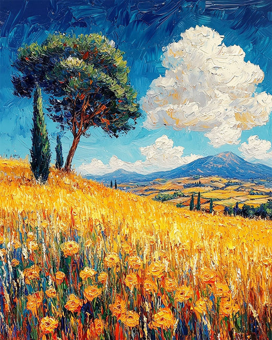 Goldene Feldlandschaft- Malen nach Zahlen