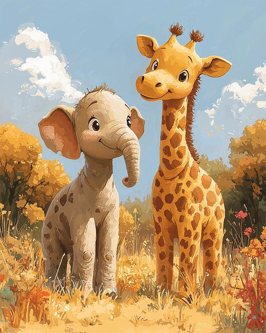 Herbstfreunde Elefant und Giraffe- Malen nach Zahlen