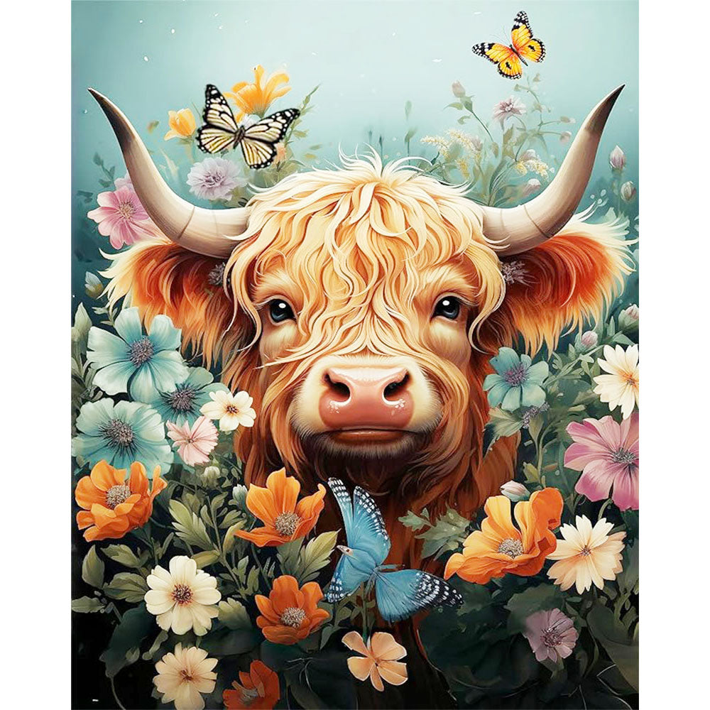 Highland Cows in Bloom- Painting by Numbers