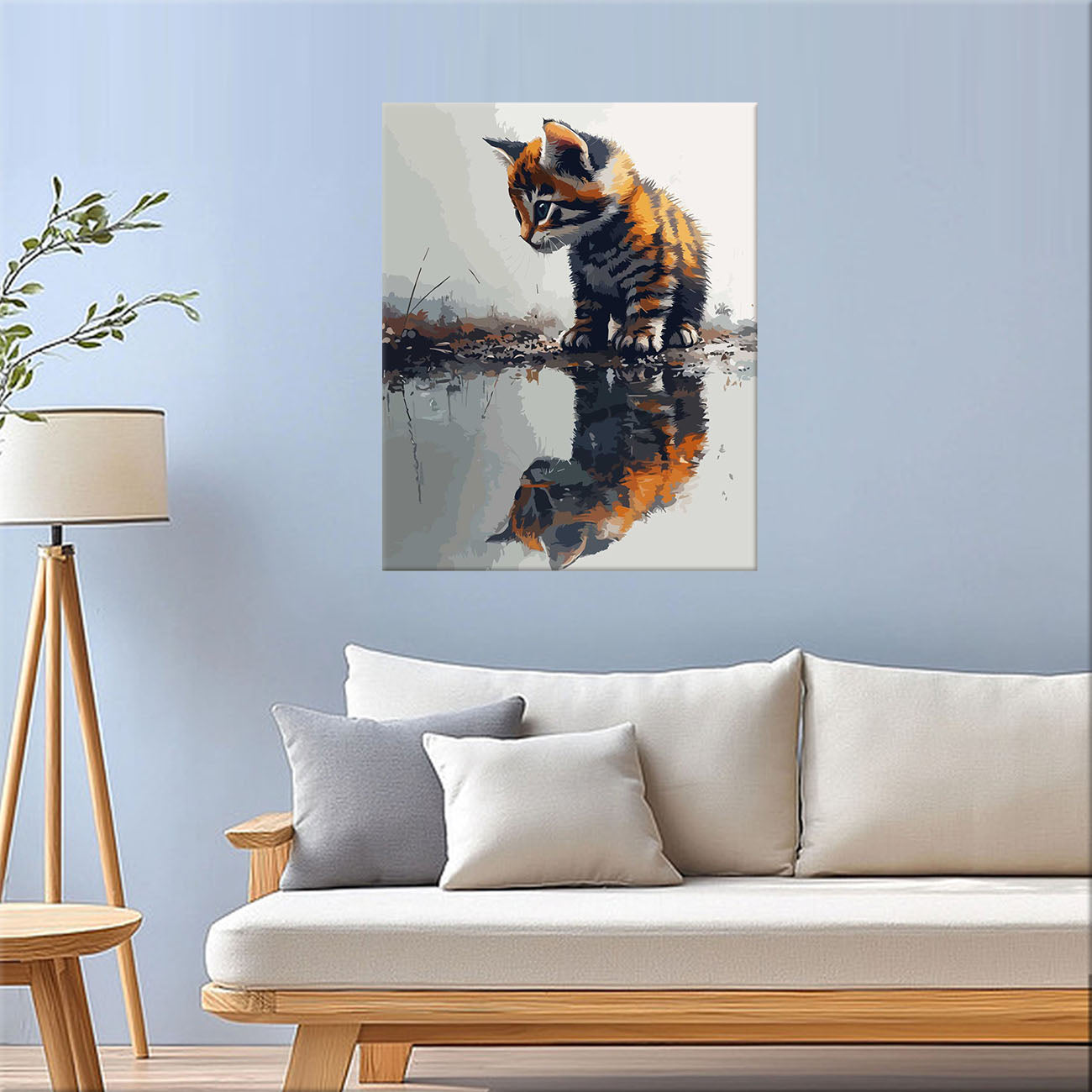 Kleiner Kater und sein Spiegelbild - Malen nach Zahlen
