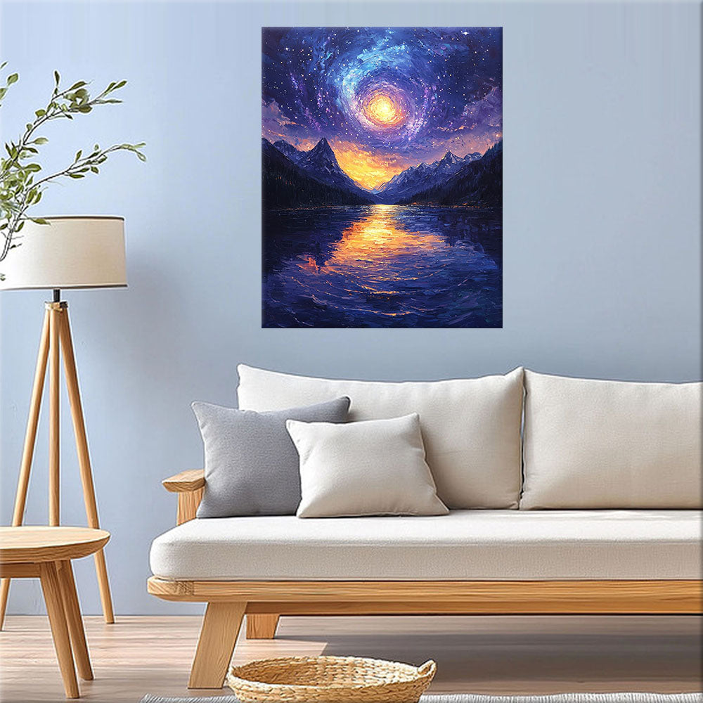 Kosmische Ruhe im Mondschein- Malen nach Zahlen