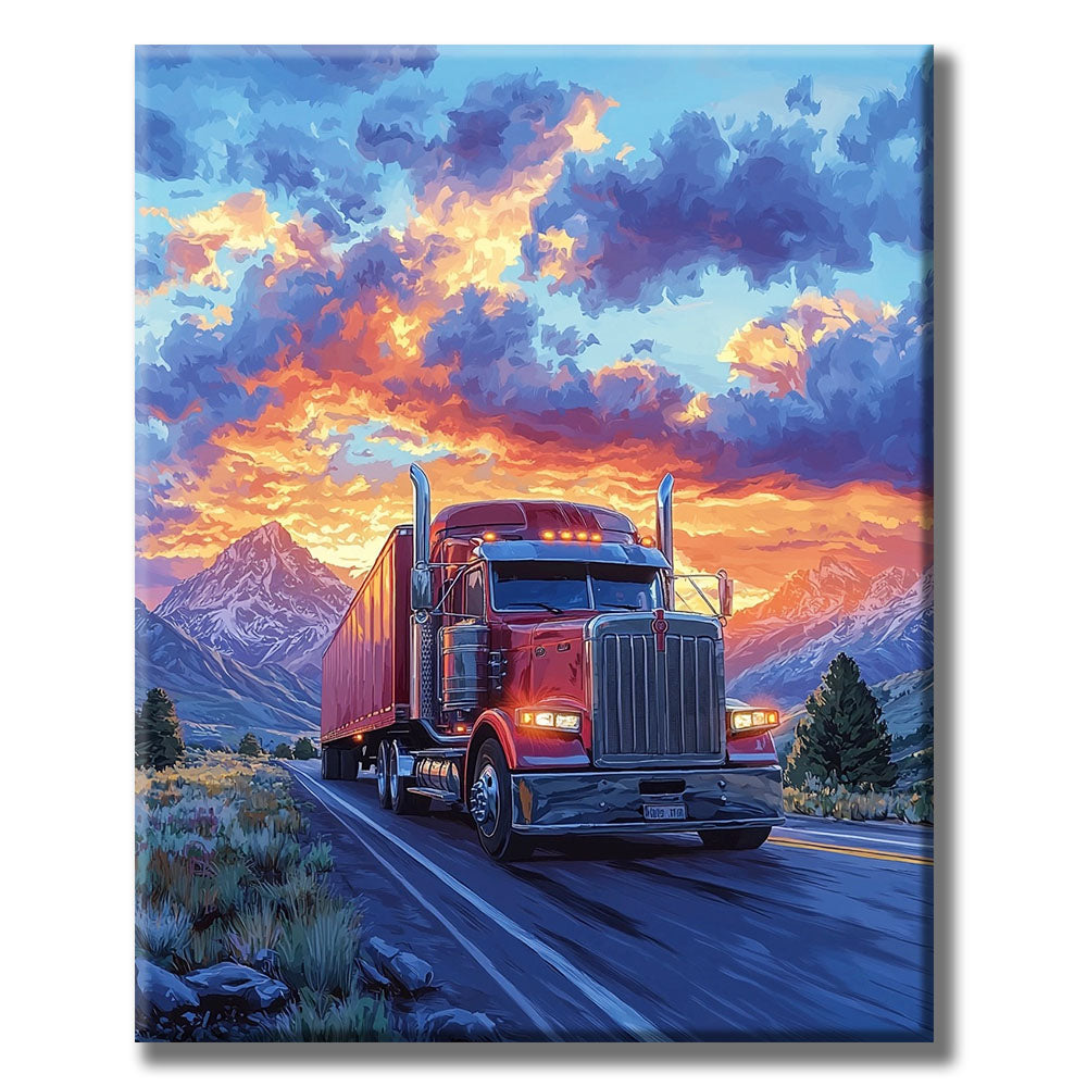 Leuchtende-Truckerfahrt - Malen nach Zahlen