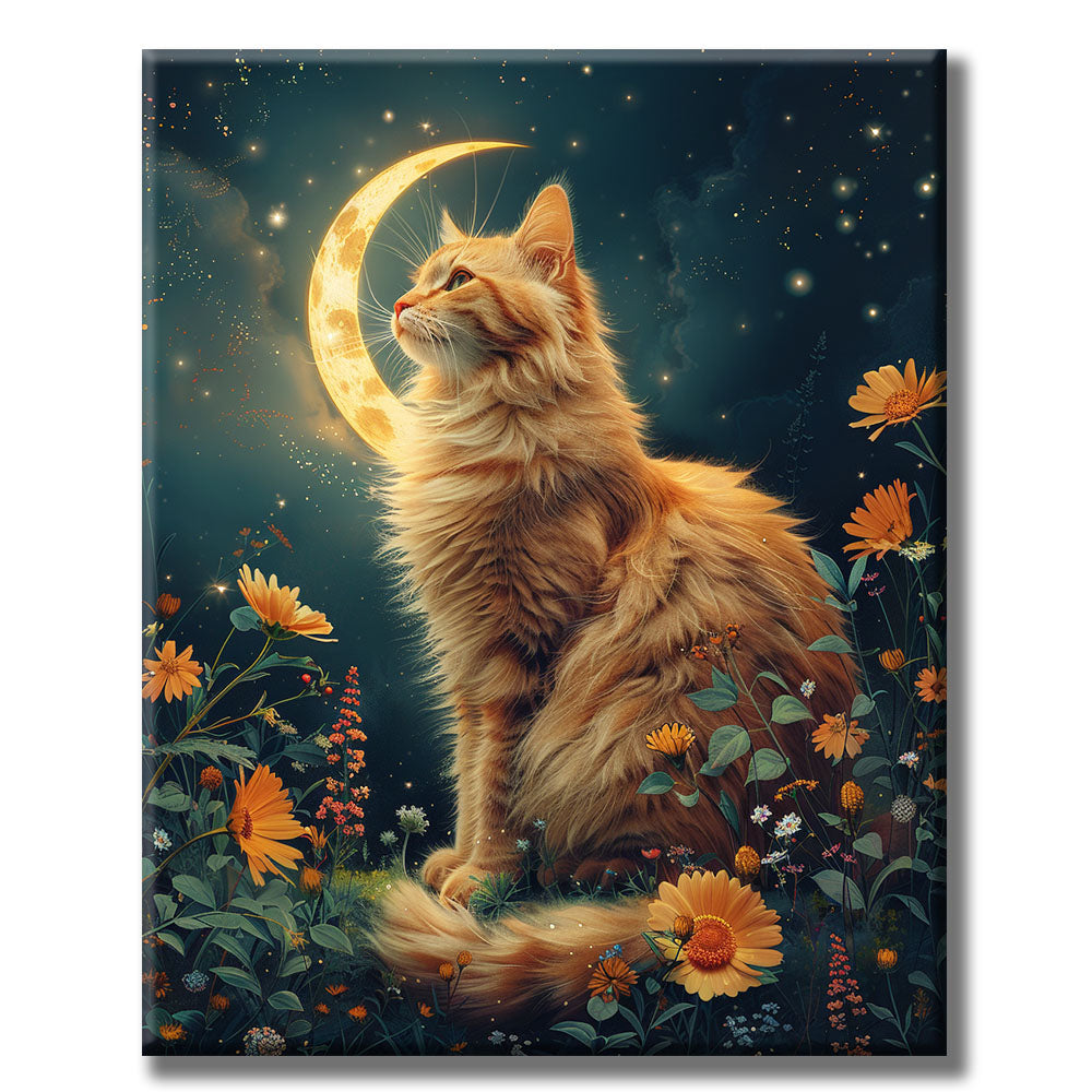 Lunar Meadow Cat- Painting by Numbers