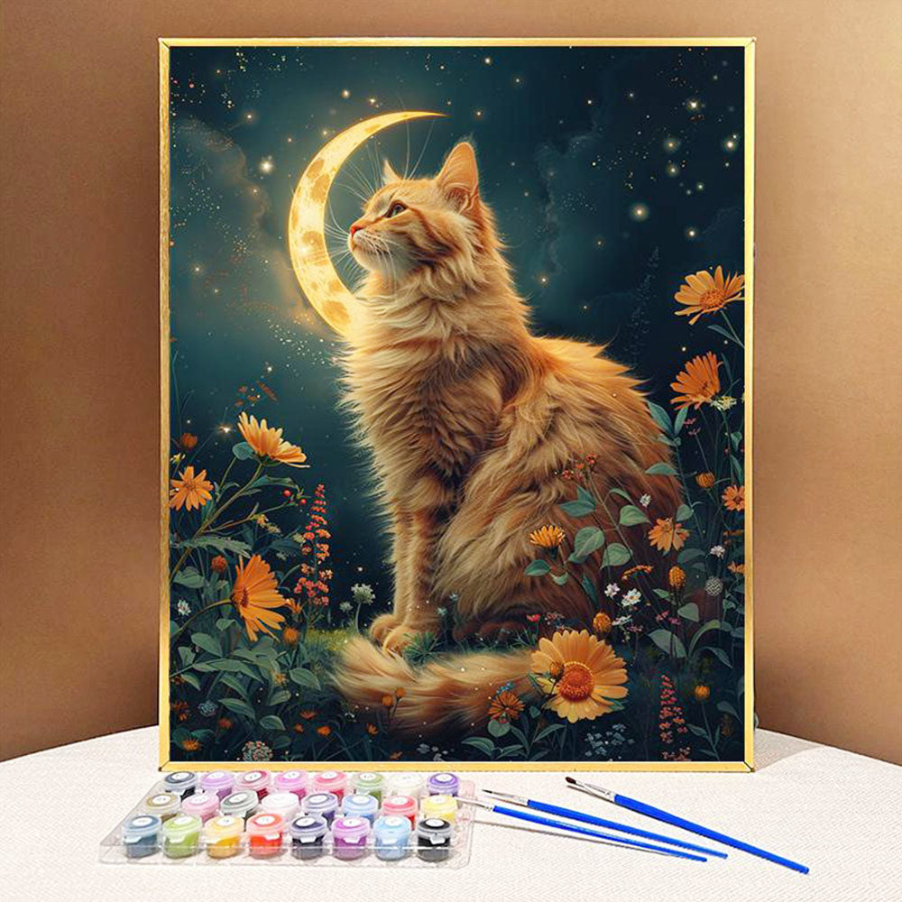Lunar Meadow Cat- Painting by Numbers