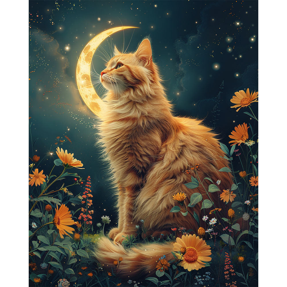 Lunar Meadow Cat- Painting by Numbers