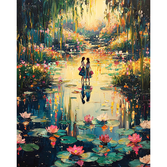 Mädchen im Zauberhaften Teich- Malen nach Zahlen