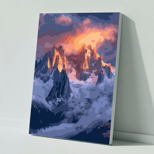 Magisches Abendlicht über den Alpen - Malen nach Zahlen