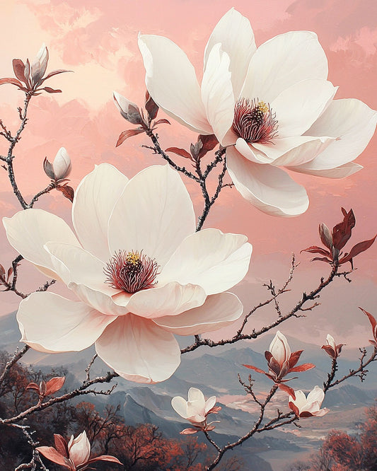 Magnolien & Berg - Malen nach Zahlen