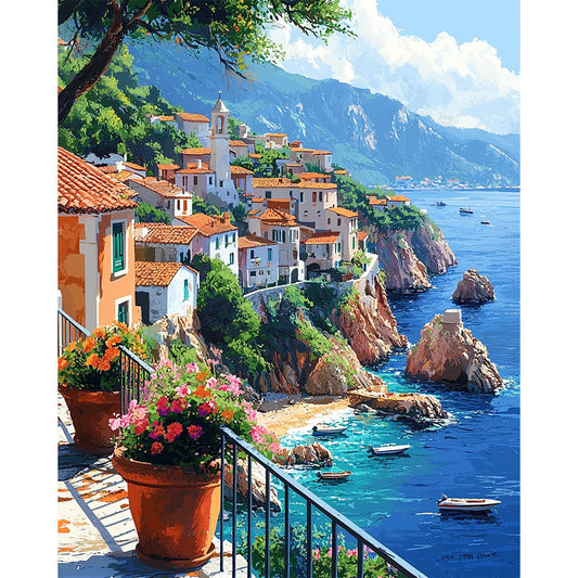 Mittelmeertraum-Bucht-im-Sonnenschein - Malen nach Zahlen