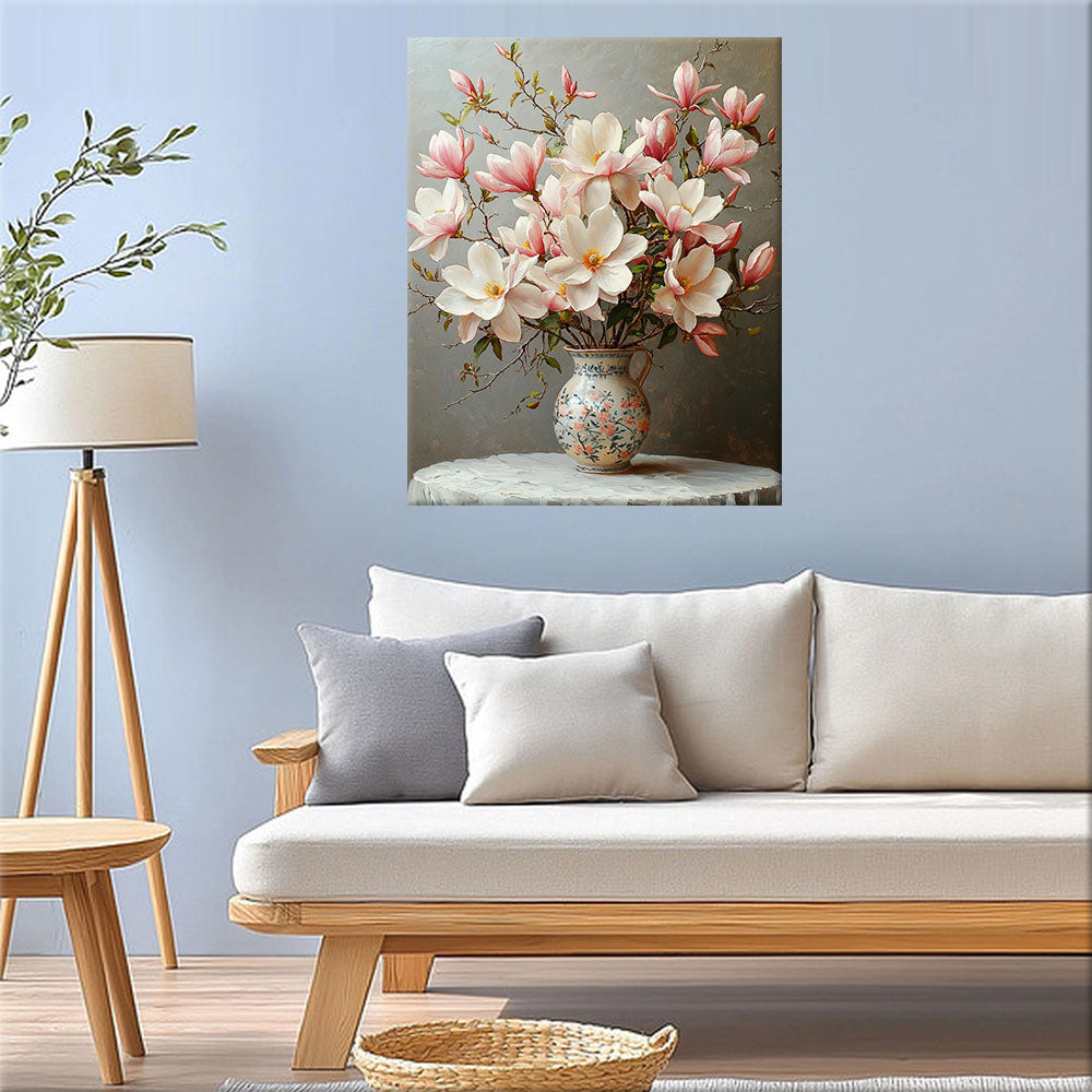 Pastellrosa Magnolienblüten- Malen nach Zahlen