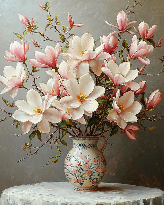 Pastellrosa Magnolienblüten- Malen nach Zahlen