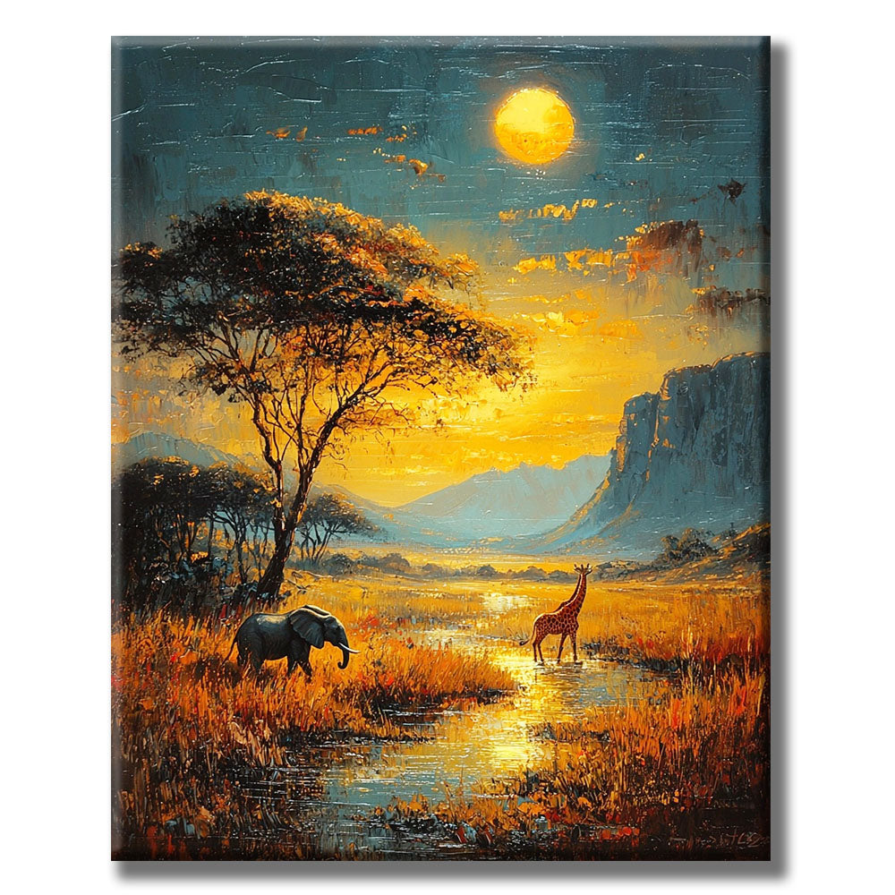 Sonnenuntergang in der Savanne- Malen nach Zahlen