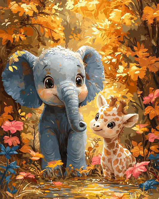 Sonnige Elefant - Giraffenfreunde- Malen nach Zahlen