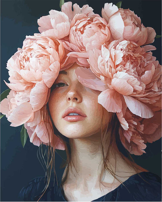 Stille Schönheit im Blumenkranz - Malen nach Zahlen