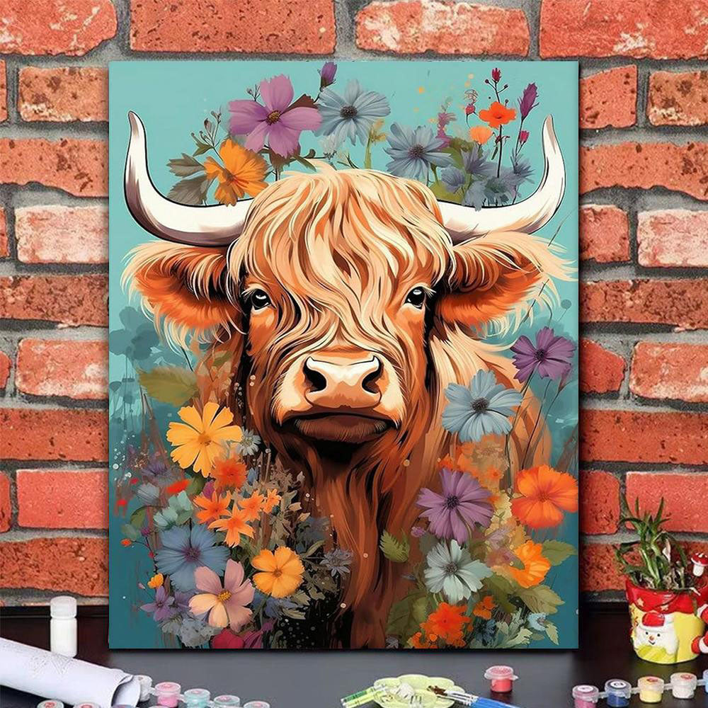 The Floral - Adorned Highland Cow- Painting by Numbers