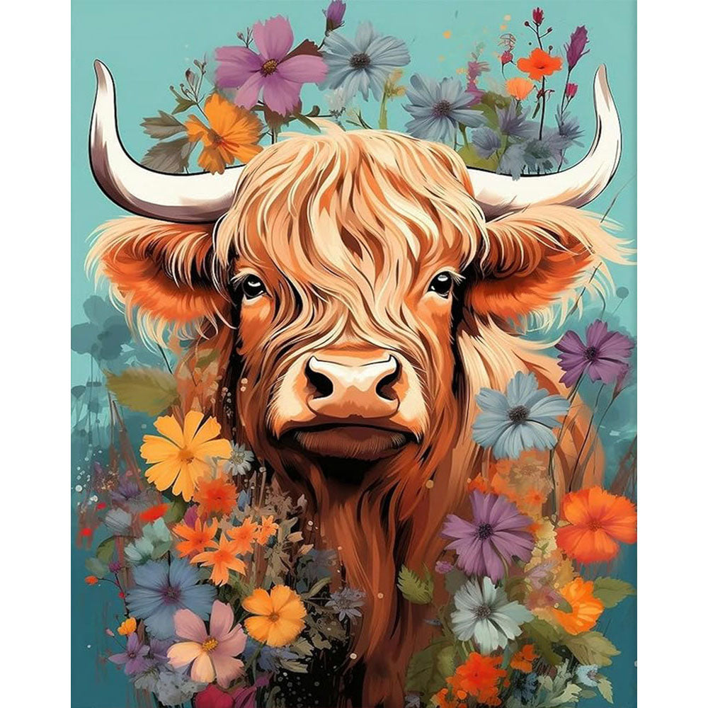 The Floral - Adorned Highland Cow- Painting by Numbers