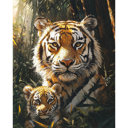 Tigerfamilie-im Verborgenen - Malen nach Zahlen