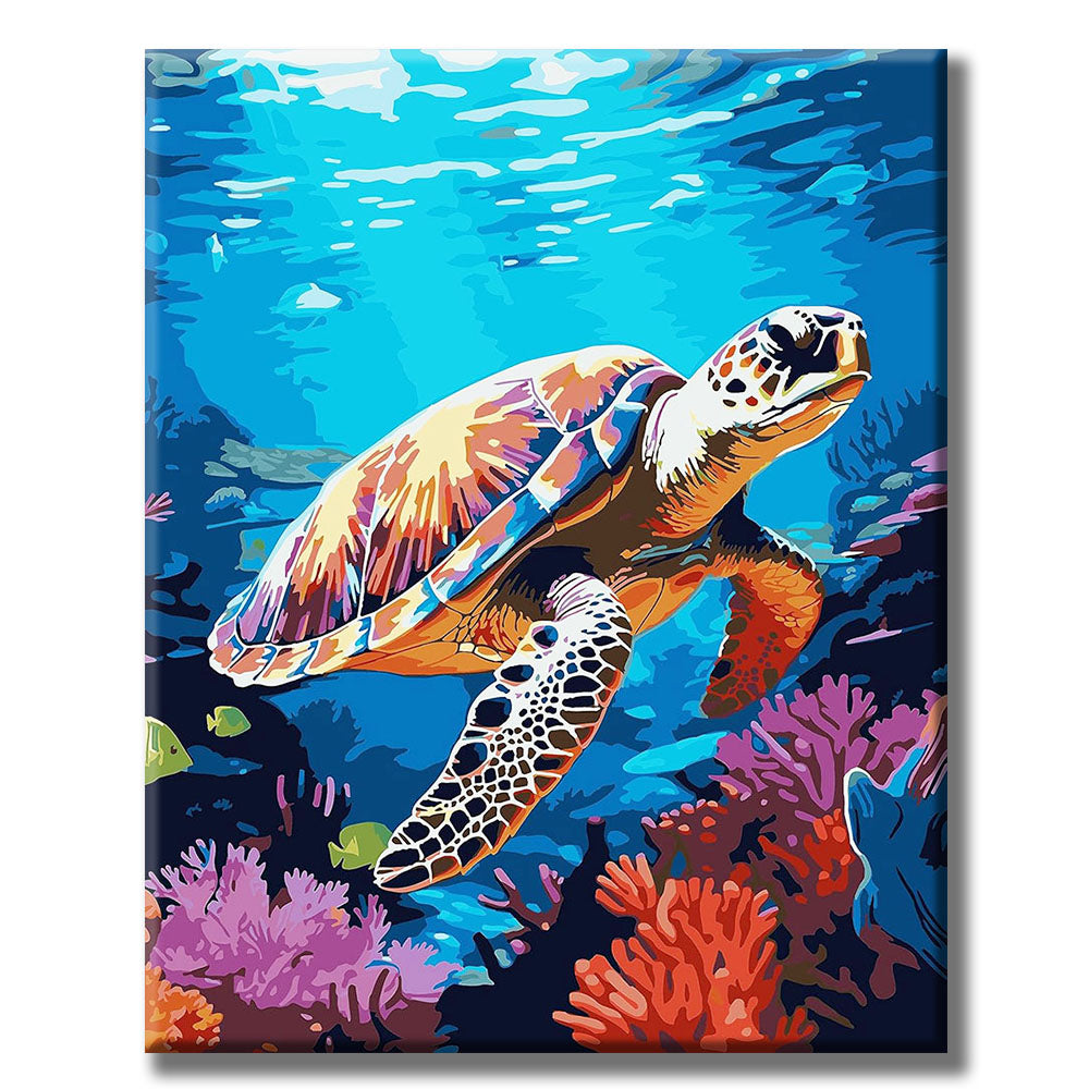 Turtle in the Coral - Sea Paradise- Painting by Numbers