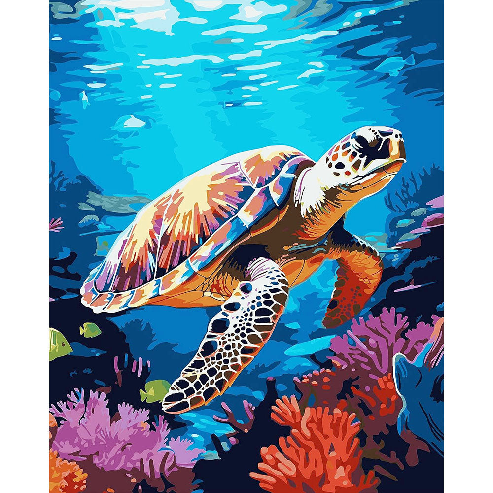 Turtle in the Coral - Sea Paradise- Painting by Numbers