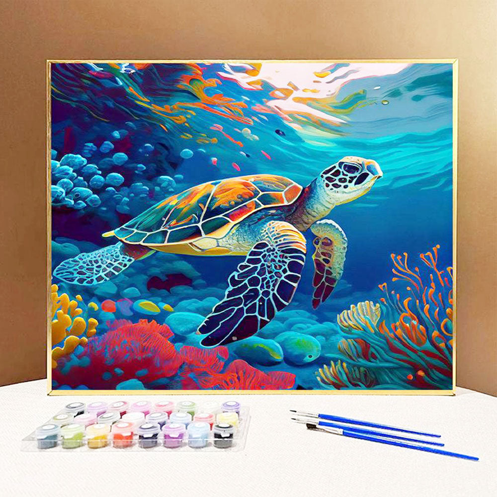 Underwater Turtle Odyssey- Painting by Numbers
