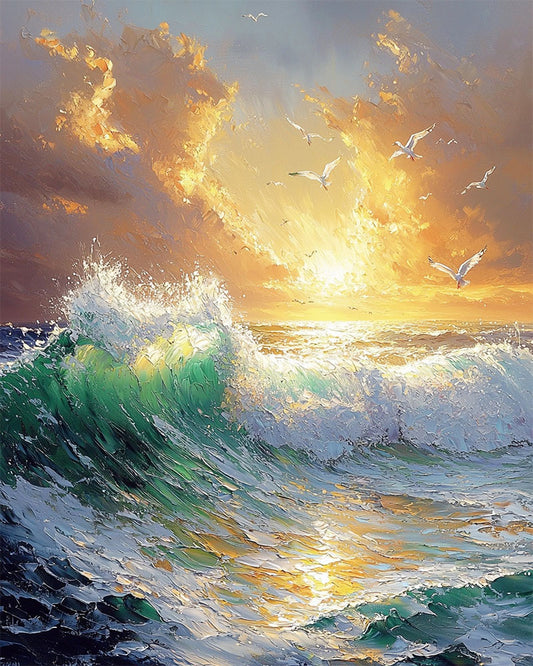 Wellen - Sonnenuntergang- Malen nach Zahlen