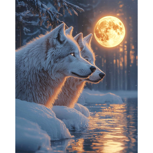 Wölfe-im-Mondlicht - Malen nach Zahlen