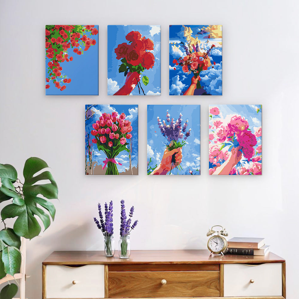 Blumenreich im Himmelblau - Malen-nach-Zahlen