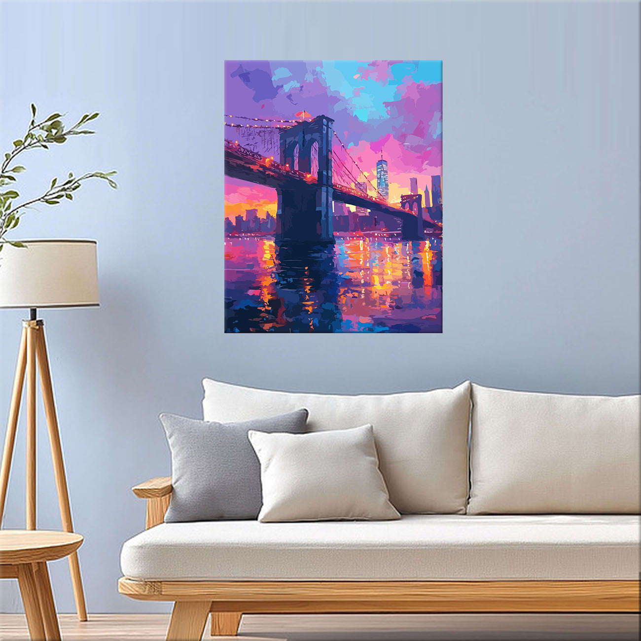 Abendglühen über der Brooklyn Bridge - Malen nach Zahlen