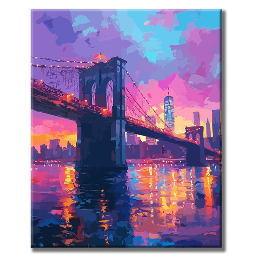 Abendglühen über der Brooklyn Bridge - Malen nach Zahlen
