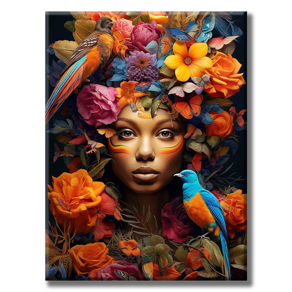 Bird - Encircled Floral Portrait- Painting by Numbers