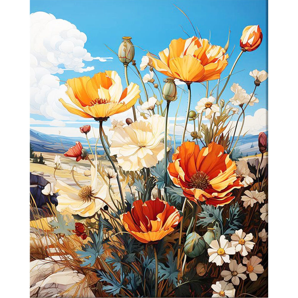 Blooming Poppies on the Cliff- Painting by Numbers