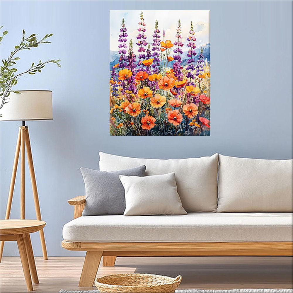 Blumenmeer in Lila - Orange- Malen nach Zahlen