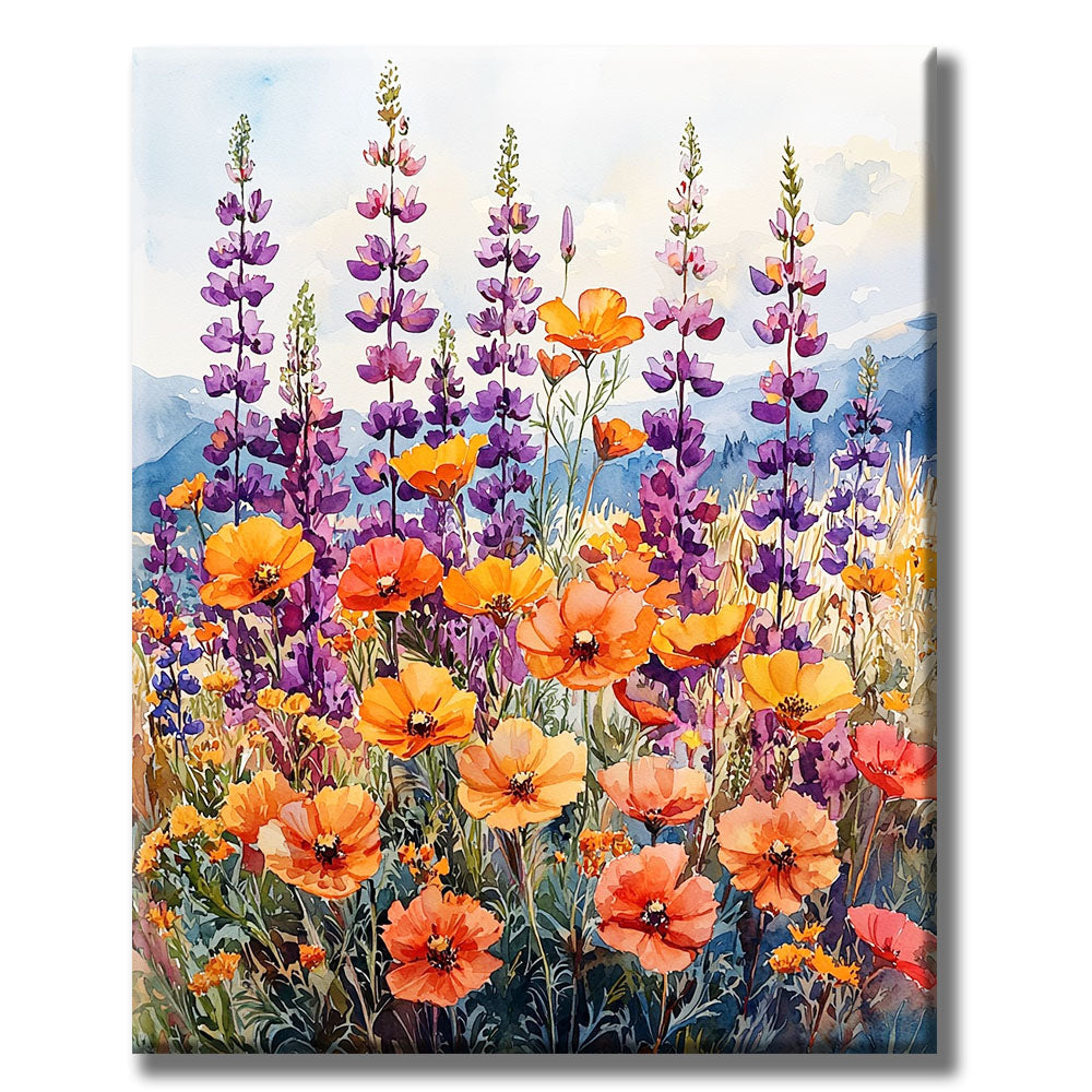 Blumenmeer in Lila - Orange- Malen nach Zahlen
