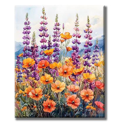Blumenmeer in Lila - Orange- Malen nach Zahlen