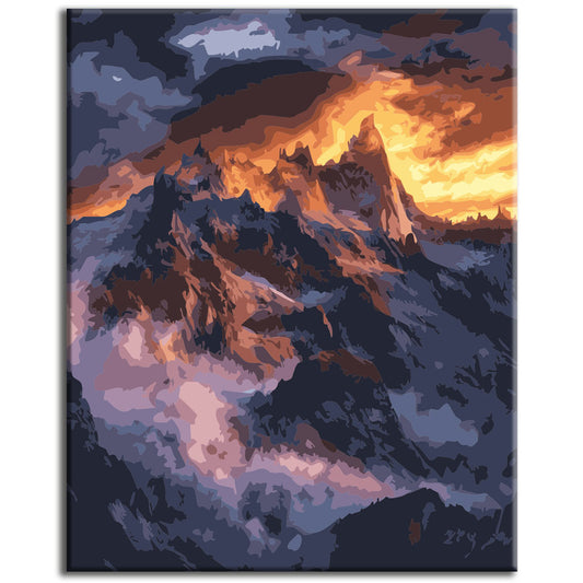 Das Leuchten der Berge bei Sonnenuntergang - Malen nach Zahlen