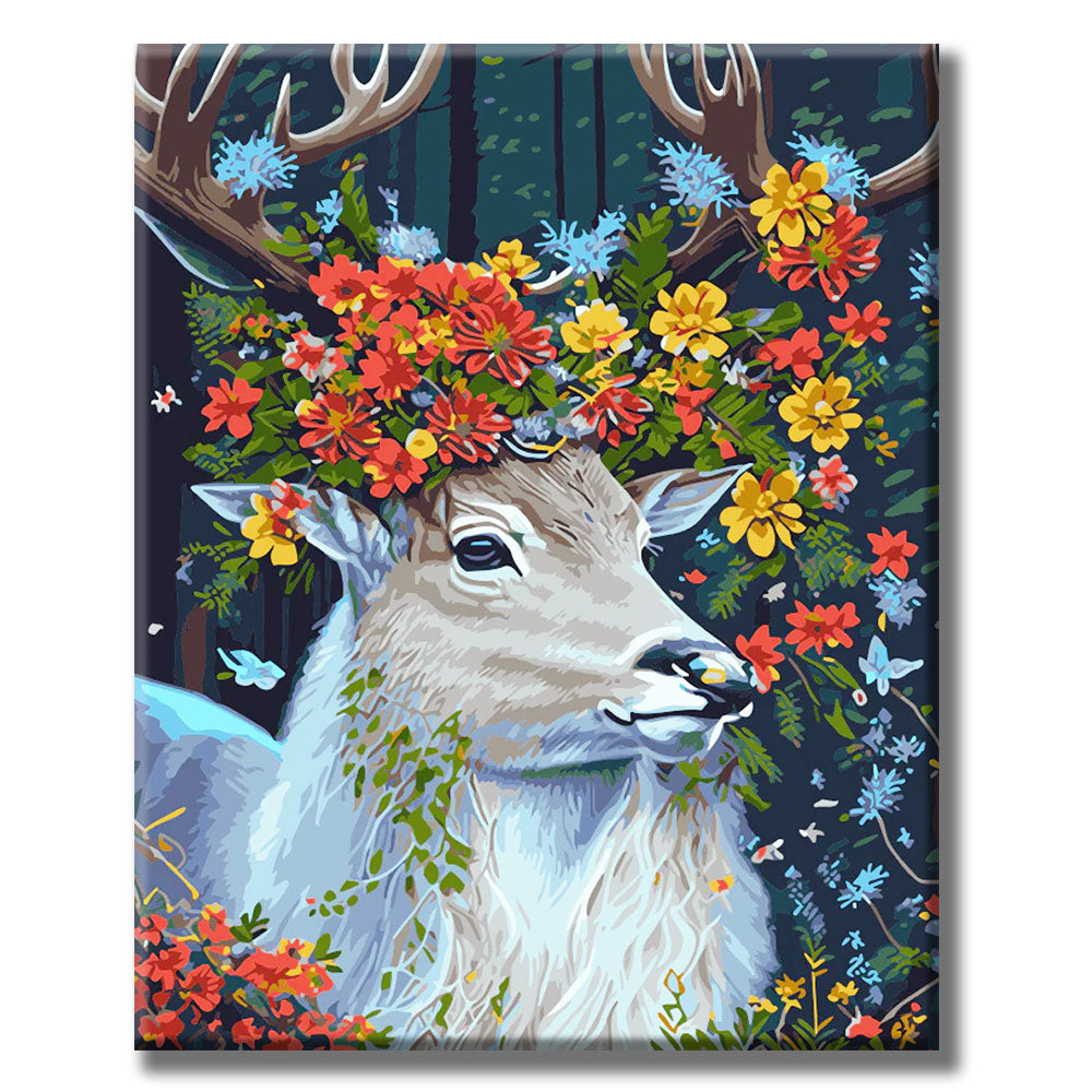 Floral - Crowned Deer in Forest- Painting by Numbers